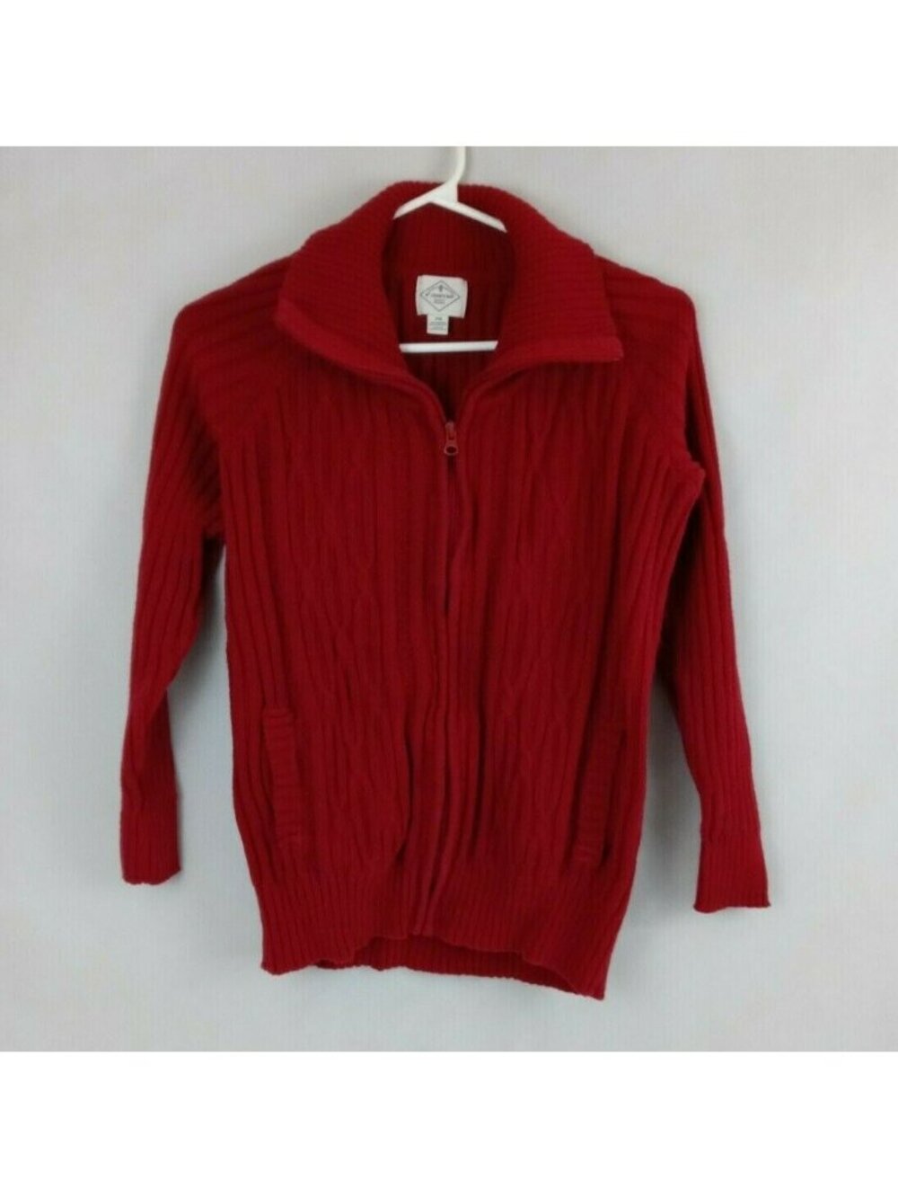 St John's Bay Women's V-Neck Cable Knit Zip Front Sweater Size Petite Medium